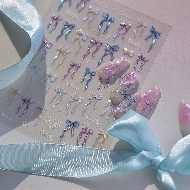 [L&P] ملصقات أظافر على شكل فيونكة خفيفة لامعة على شكل صدف أورورا 5D تصميم فني للأظافر شارات تزيين لتقوم بها بنفسك مانيكير