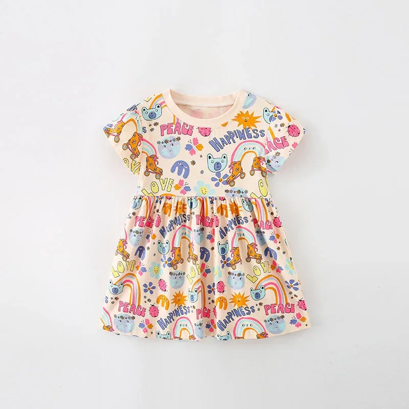 

New Summer Kids Cartoon Dress Girls Cute Casual Princess Dress 2-7T Children Printing Outwear Clothes