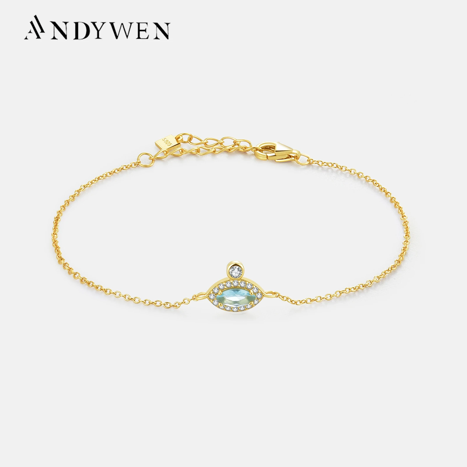 ANDYWEN 925 Sterling Silver Luxury Eye Blue CZ Bracelet Chain Women Crystal Luxury Jewelry Wedding 2022 Party Chain Jewels