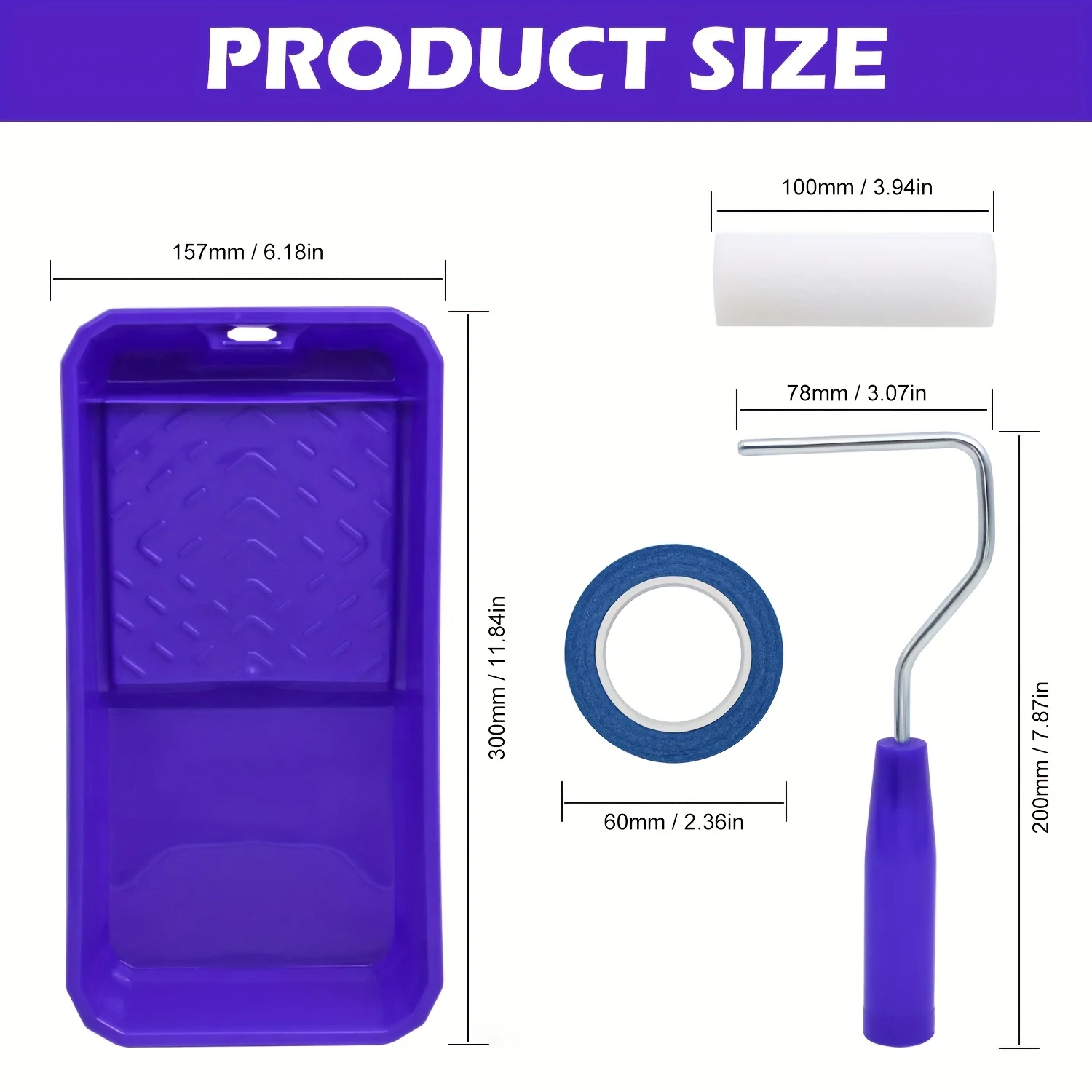 Zestaw narzędzi do malowania rolką |   Zestaw mini wałków malarskich 10 cm, taca na wałki, wałek malarski z uchwytem, narzędzie do dekoracji wnętrz