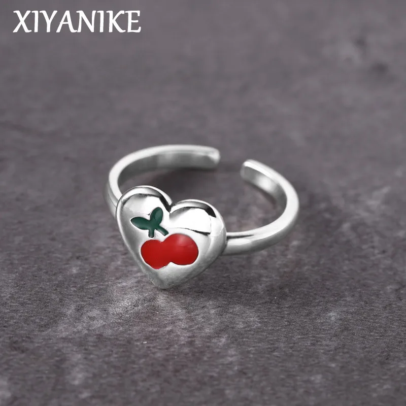 XIYANIKE Sweet Heart Cherry Cuff Finger Rings For Women Girl Cute Fashion New Jewelry Friend Gift Party Wedding anillos mujer