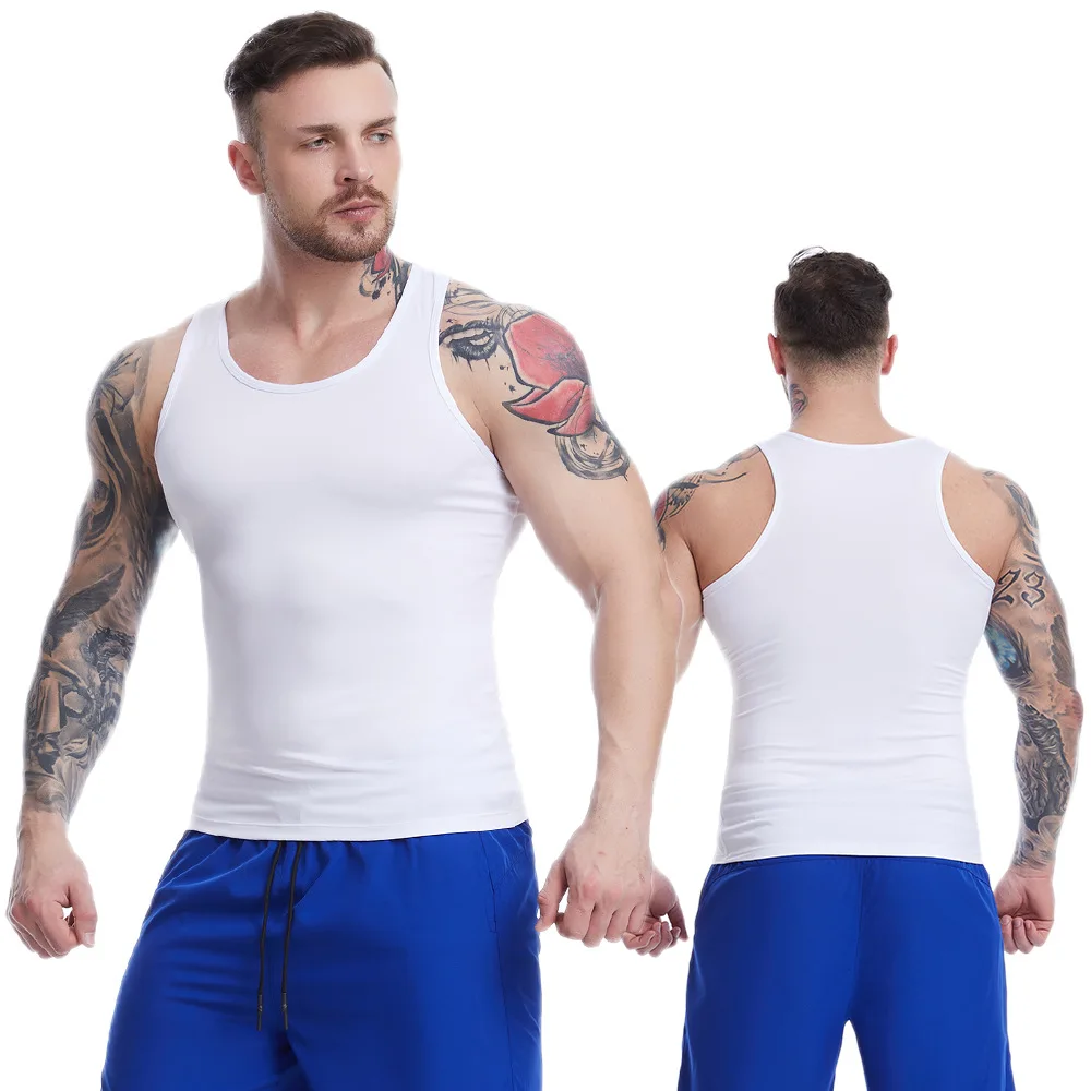 Chaleco deportivo para hombre, camiseta sin mangas, Top corto para Fitness, ropa deportiva para correr, entrenamiento, ropa de correr, blanco y negro