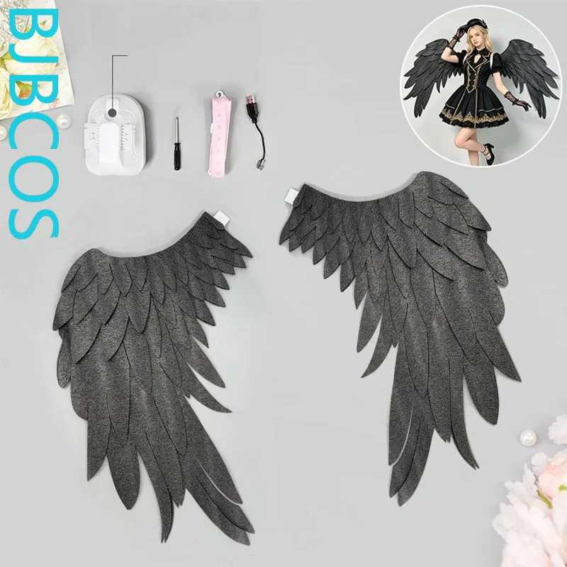 Versatile Electric Big Wings Cosplay Game Anime Angel Black White Wings Costume Prop Halloween Christmas Decoration Party Wings