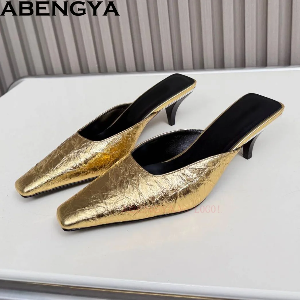 

2026 Sexy Thin Heel Slippers Women Square Toe Slides Summer High Heel Party Shoes For Woman Modern Slippers Women's Slippers
