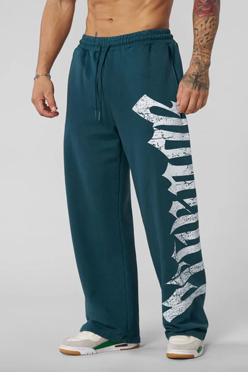 Men's new casual loose pants, American style LOQO letter printed fitness running training pants, outdoor casual loose straight l