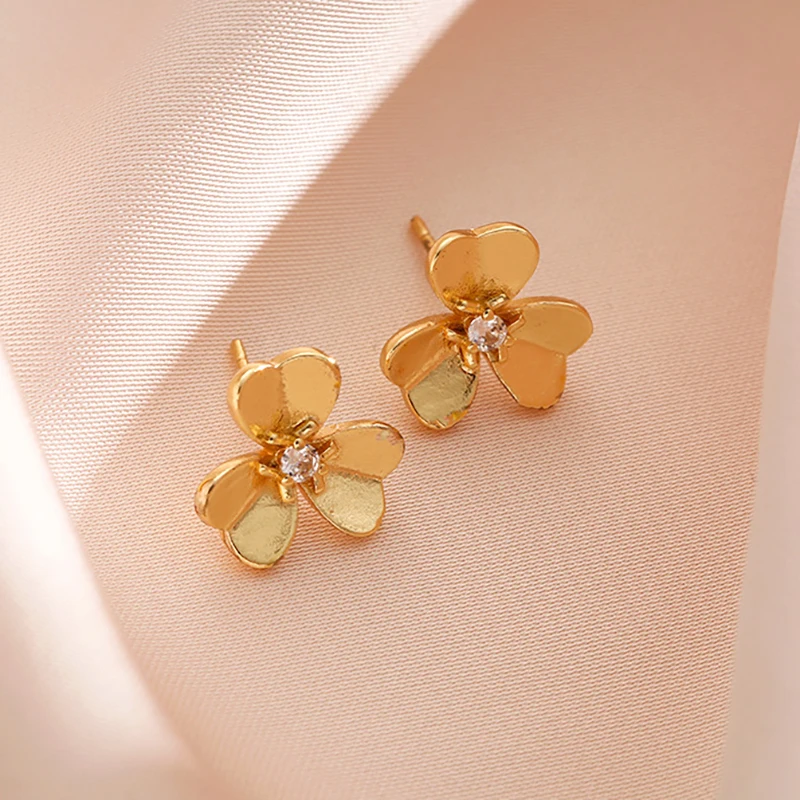 Luxury Brand Clover Earrings for Women AAA Zircon Top Quality Stud Earings Classical Trendy Flower Jewelry  Z021