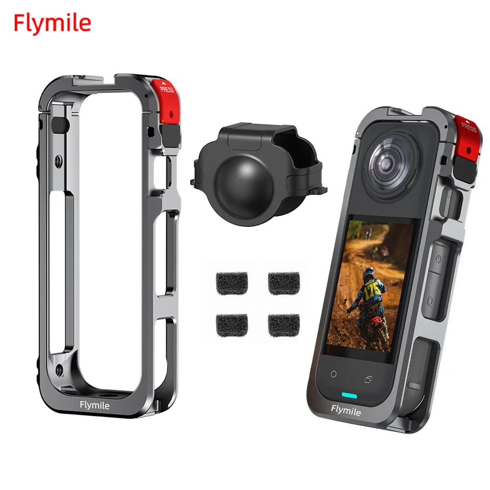 

Flymile Metal Frame for Insta360 X5 Camera Metal Cage Silicone Lens Cap Panoramic Action Camera Multifunction Frame X5 Accessory