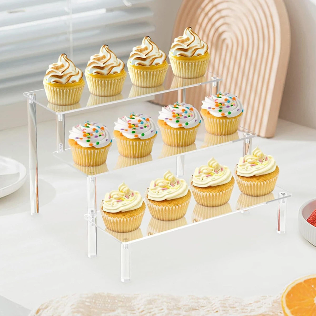 1pc 3 Layers Acrylic Display Stand Clear Cake Display Rack Transparent Trapezoidal Storage Shelf Perfect For Dessert Cupcake