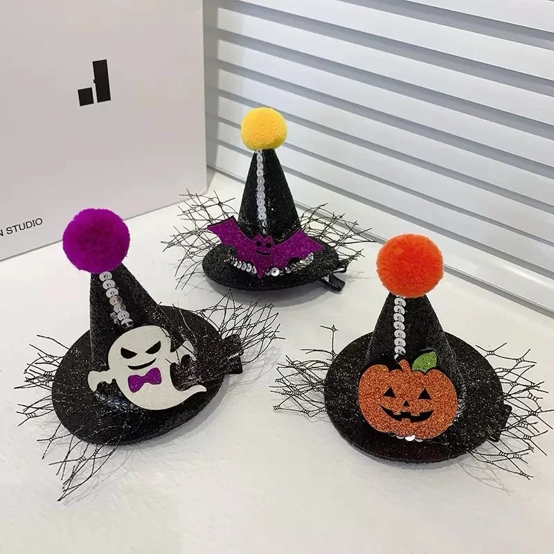 Halloween-Haarschmuck für Frauen – Hexenhut/Kürbis/Fledermaus/Schädel-Haarspangen für Party-Rollenspiele – Detail 7