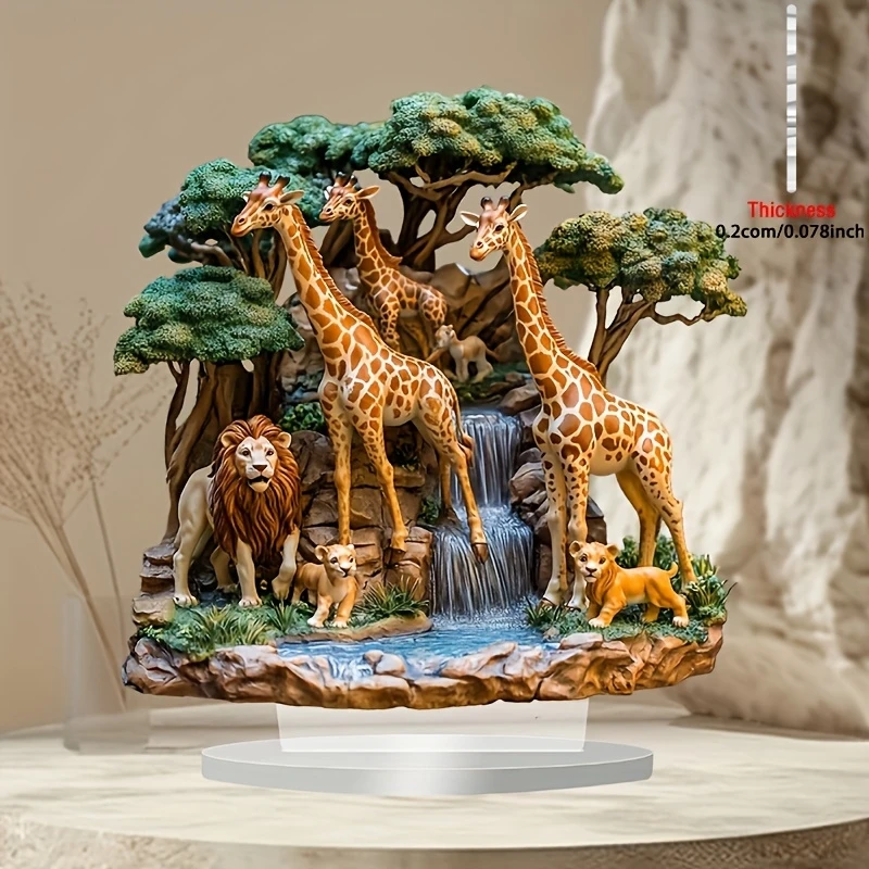 Girafa acrílica plana 2D, decoración de mesa de animales, zoológico para el hogar, decoración para habitación de niños con temática de jirafa, regalo Ideal para premio escolar