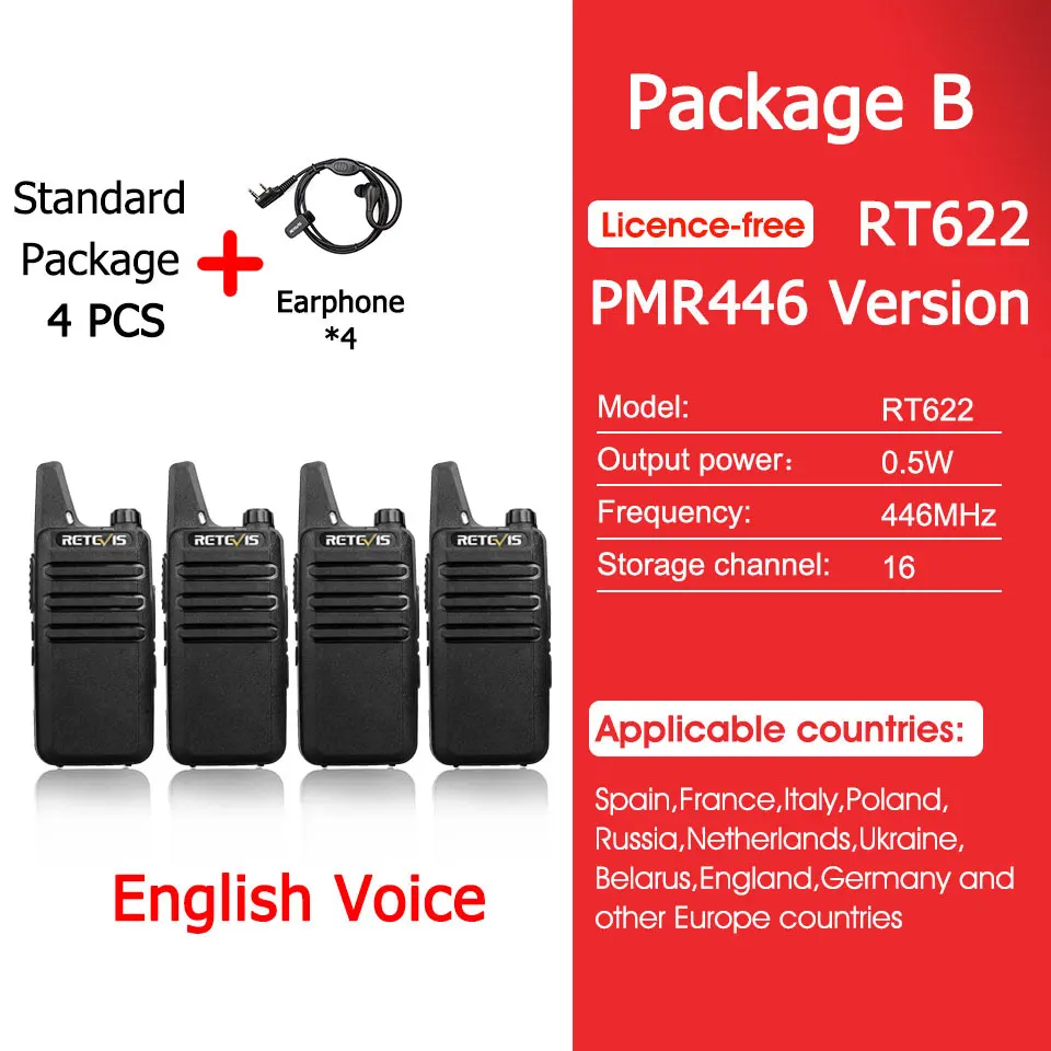 To RT622 Mini Walkie Talkie 4 Pcs Walkie-talkies PMR446 FRS VOX Portable Two Way Radio Station for Restaurant Hotel