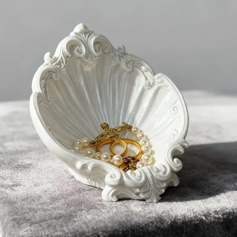 Vintage Shell Shaped Embossed Jewelry Tray Vanity Organizer Desktop Storage Dish Home Decor Ornament Gift