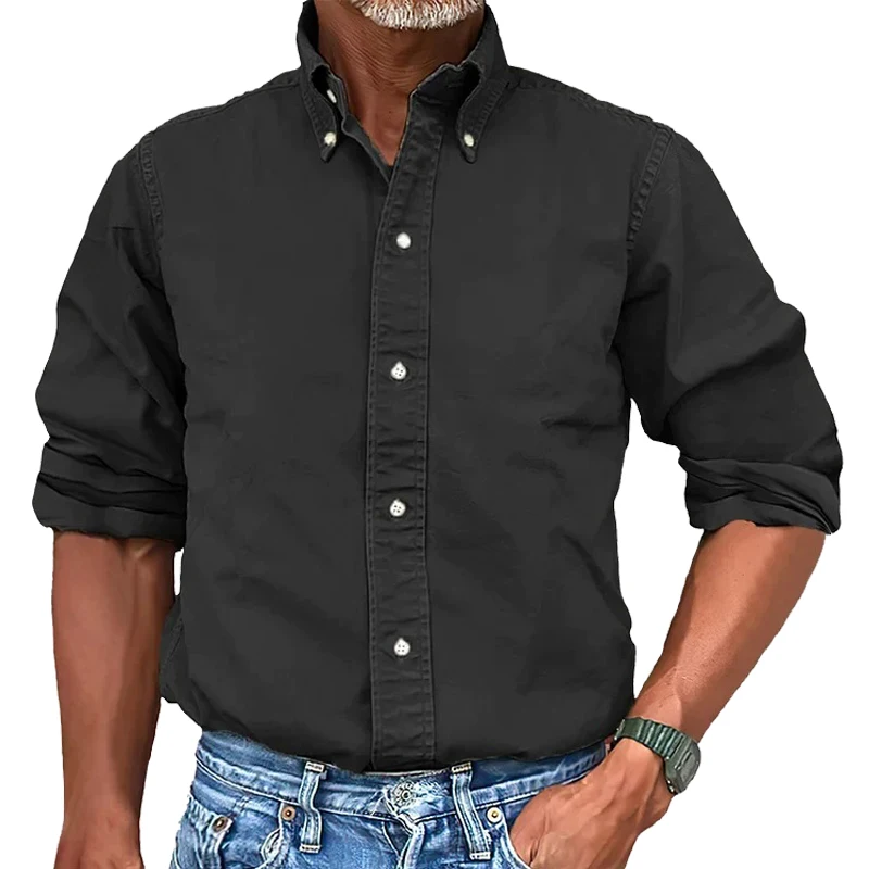 Men\'s Soild Oxford Long Sleeve Tee Shirt Youth Leisure Slim Fit Korean Fashion Blouse Luxury Elegant Shirts For Men Clothing