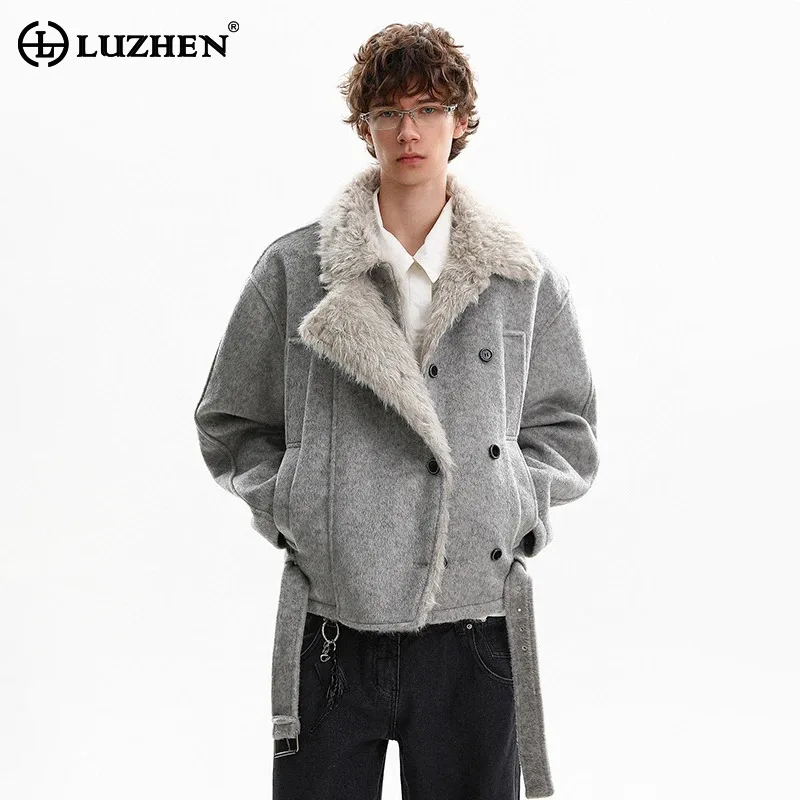LUZHEN Lamb New Fashion High Quality 2026 Wool Winter Brushed Liner Warm Casual Jacket Men's Handsome Solid Color Parkas JY9135