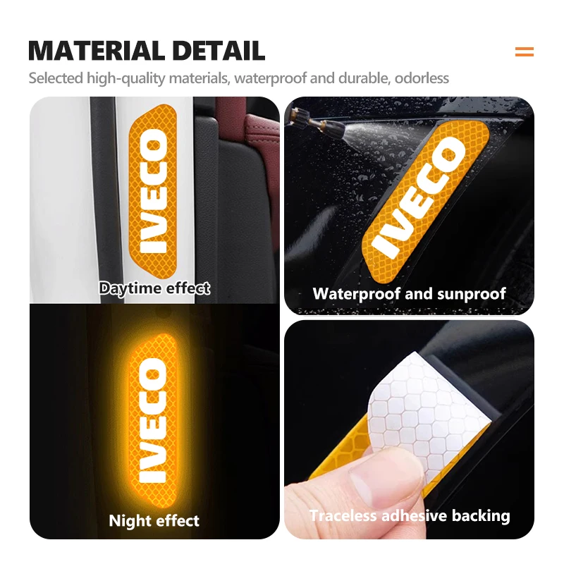 4pcs Car Door Stickers Reflective Safety Opening Warning Sticker For IVECO Daily e-Daily 4x4 Eurocargo S-eWay T-Way Stralis‌