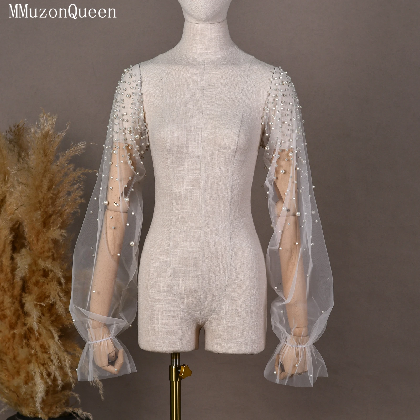 TOPQUEEN Women'S Fake Sleeves With Pearl Bead Wedding Shawl Sheer Shawl Summer Women'S Short Top Can Be Customized Vg113 image 5