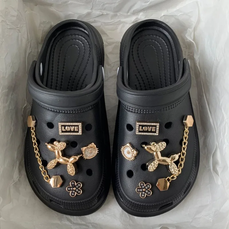 

10PCS Fashion Shoe Charms Set Accessories Hole Shoe Buckle Advanced Golden Retro Chain DIY 3D Shoes Decorations