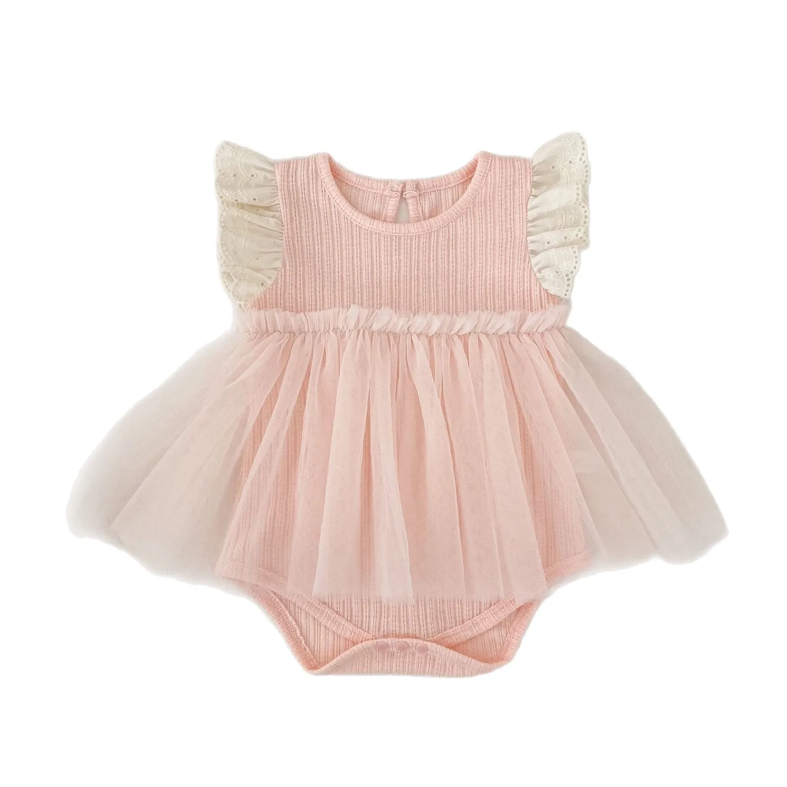 2026 New Baby Lace Flying Sleeve Mesh Bag Fart Dress Summer Sweet Beauty Baby Princess Dress  Crawling Clothes