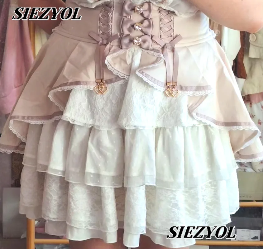 

Oversize Mini Skirt Japanese Style Strap High Waist Slimming Hip Covering Cute Sweet Multi-layer Lace Cake Short Skirts