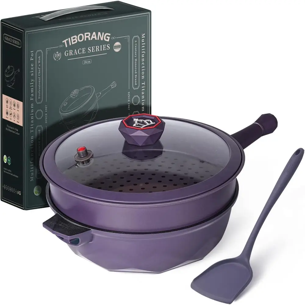 11 Inch Nonstick Frying Pan with Lid, 8-in-1 Multi-Purpose Cookware | 5 Qt Deep Sauté Pan Skillet with Steamer, Dishwasher & Ove