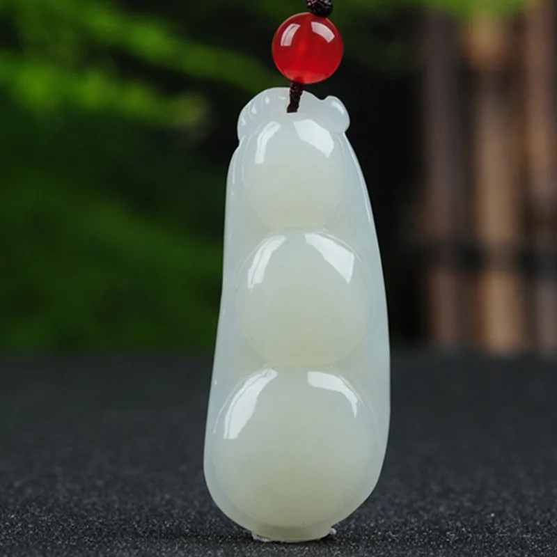 , Natural Hetian White , Four-Season Bean Pendant, Jade Ornament