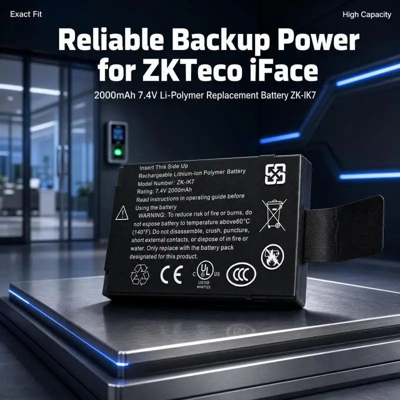 For ZKTeco iFace 301 302 501 502 701 702 Attendance Machine Replacement Battery ZK-IK7 2000mAh Li-Polymer Access Control Battery