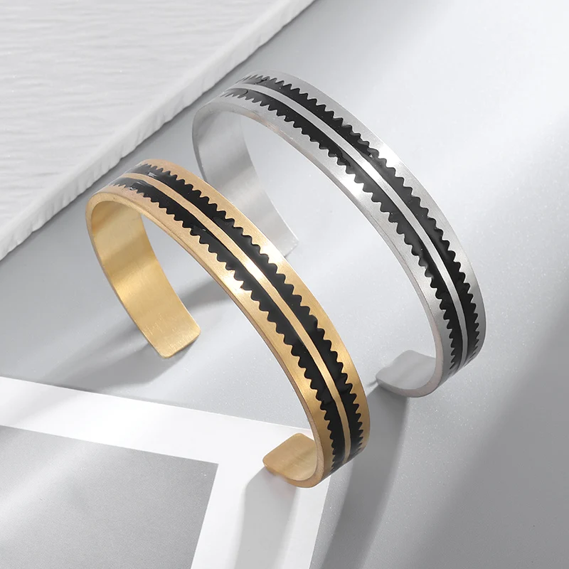 

Stainless Steel Simple C-Shaped Open Bracelet Men's Notched Cuff Bangles Women's Couple Bracelet Jewelry Wholesale