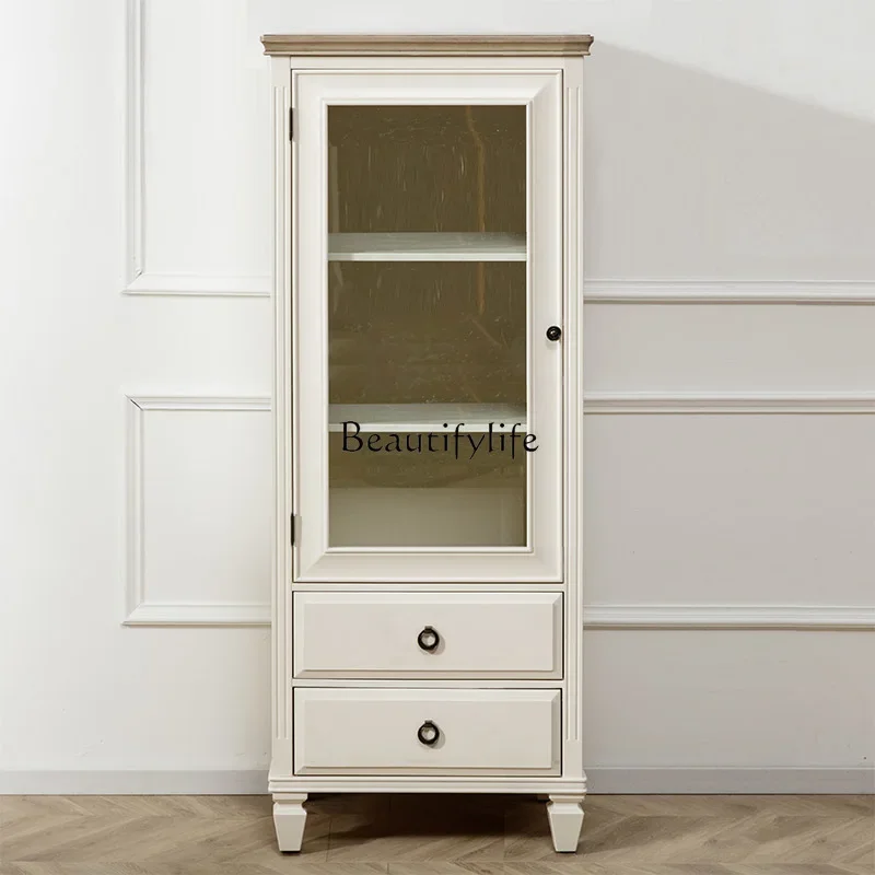 Pure Log TV Side Cabinet American Living Room Furniture Small Bookcase Advanced Gray White Color Matching