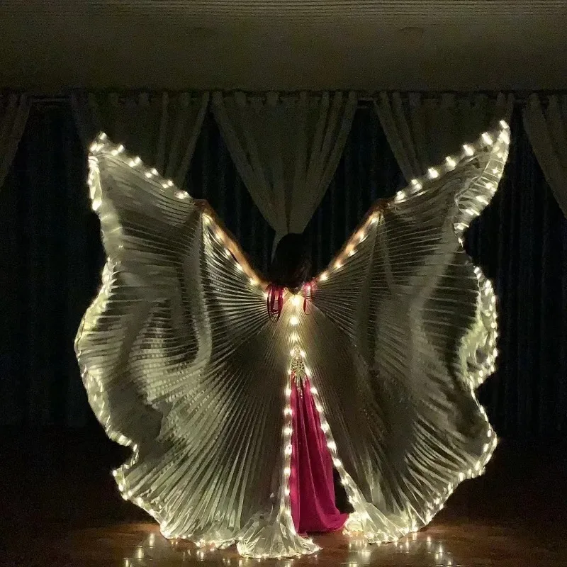 Dança do ventre led isis asas ambos os lados fluorescente borboleta desempenho dança do ventre carnaval trajes led mostra