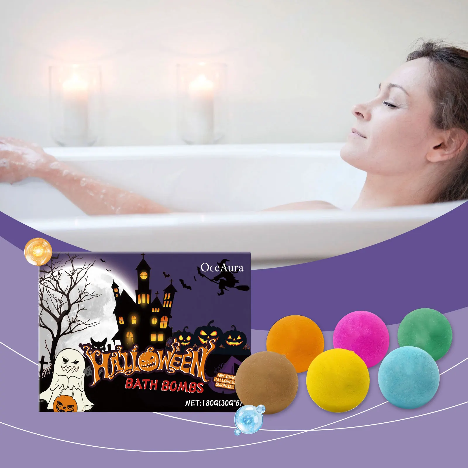 

OceAura Exfoliating Dead Skin Halloween-Themed Bath Bomb, Multi-Color Natural Scent Bath Spa Salt Bomb, Bath Product