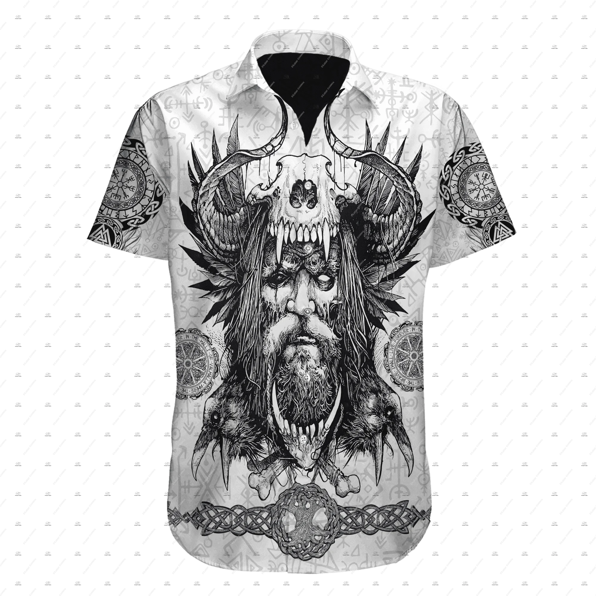

Valhalla God Odin Warrior Wolf Fenrir Tattoo Vintage 3DPrint Harajuku Summer Hawaiian Shirts Streetwear Beach Short Sleeves Q2