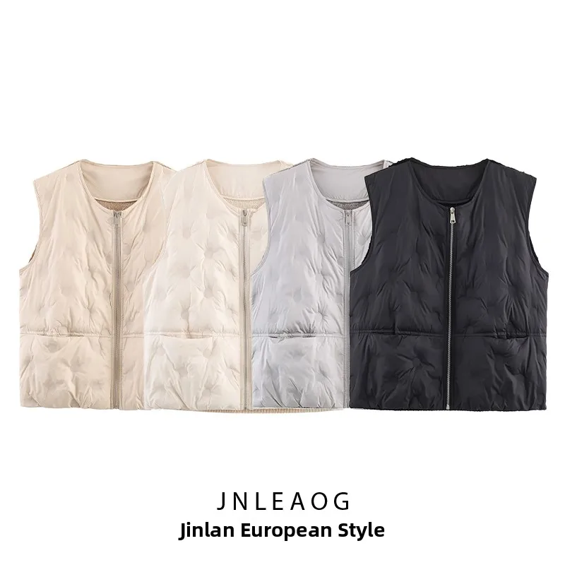 

JNLEAOG осеннее новое женское вязаное полотенце Ne на молнии Emed лоскутный жилет круглый Ne полиэфирное волокно жилет для поездок на работу