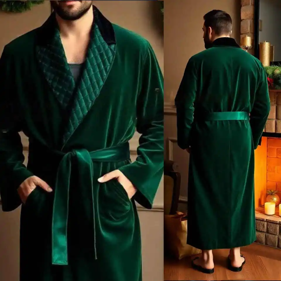 

Autumn And Winter Men Velvet Overcoat Shawl Lapel With Belt Special Occasion Evening Party Outdoor Warm Customized