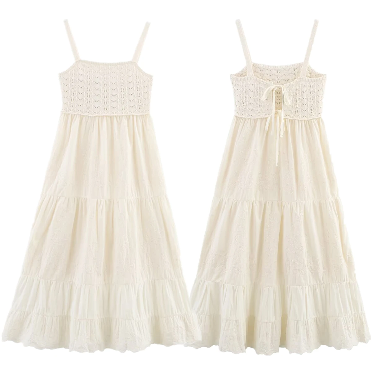 

Maxdutti Summer Vestidos French Country Lazy Embroidery Suspender Dress Minimalist Beige Holiday Leisure Midi Dress Women