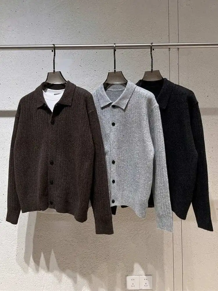 

Элитный винтажный кардиган-свитер с воротником и вертикальными полосками, мужская вязаная верхняя одежда для повседневной носки