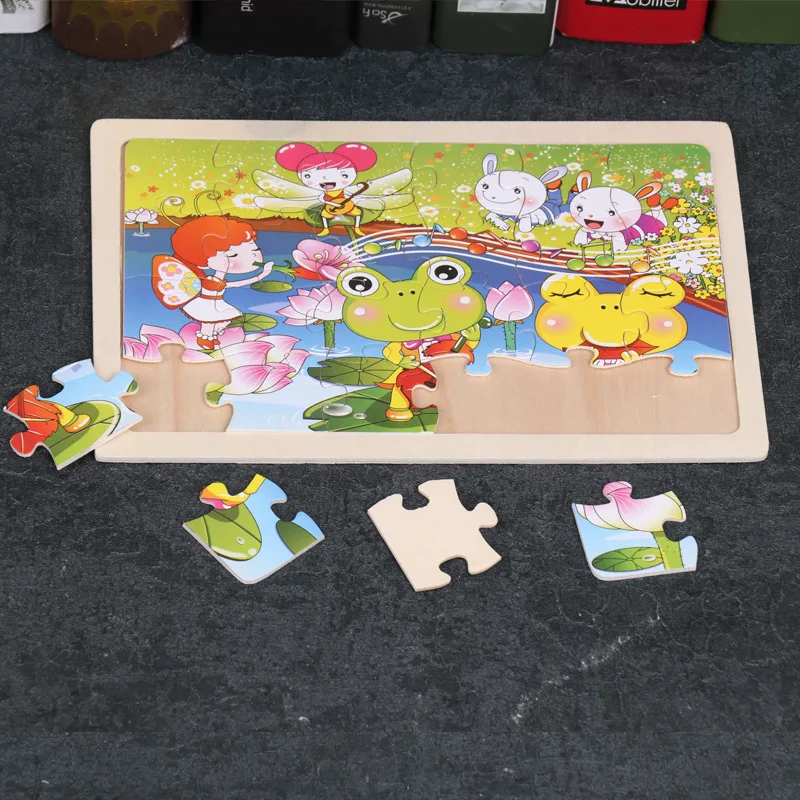 Baby Early Childhood Educational Toys 24 Pieces Wooden Jigsaw Puzzle  for Children Cartoon Animal Puzzles Kids Interactive Toy