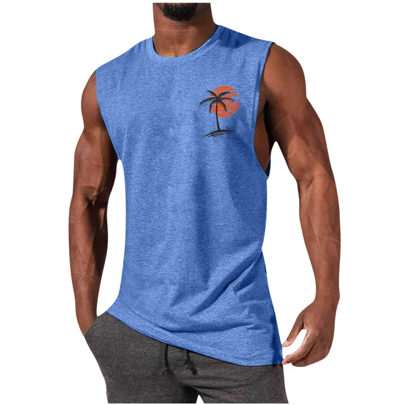 

2024New Men's Vest Muscle Men's Sports Casual Vest Coconut Print Men's TopTT-shirt