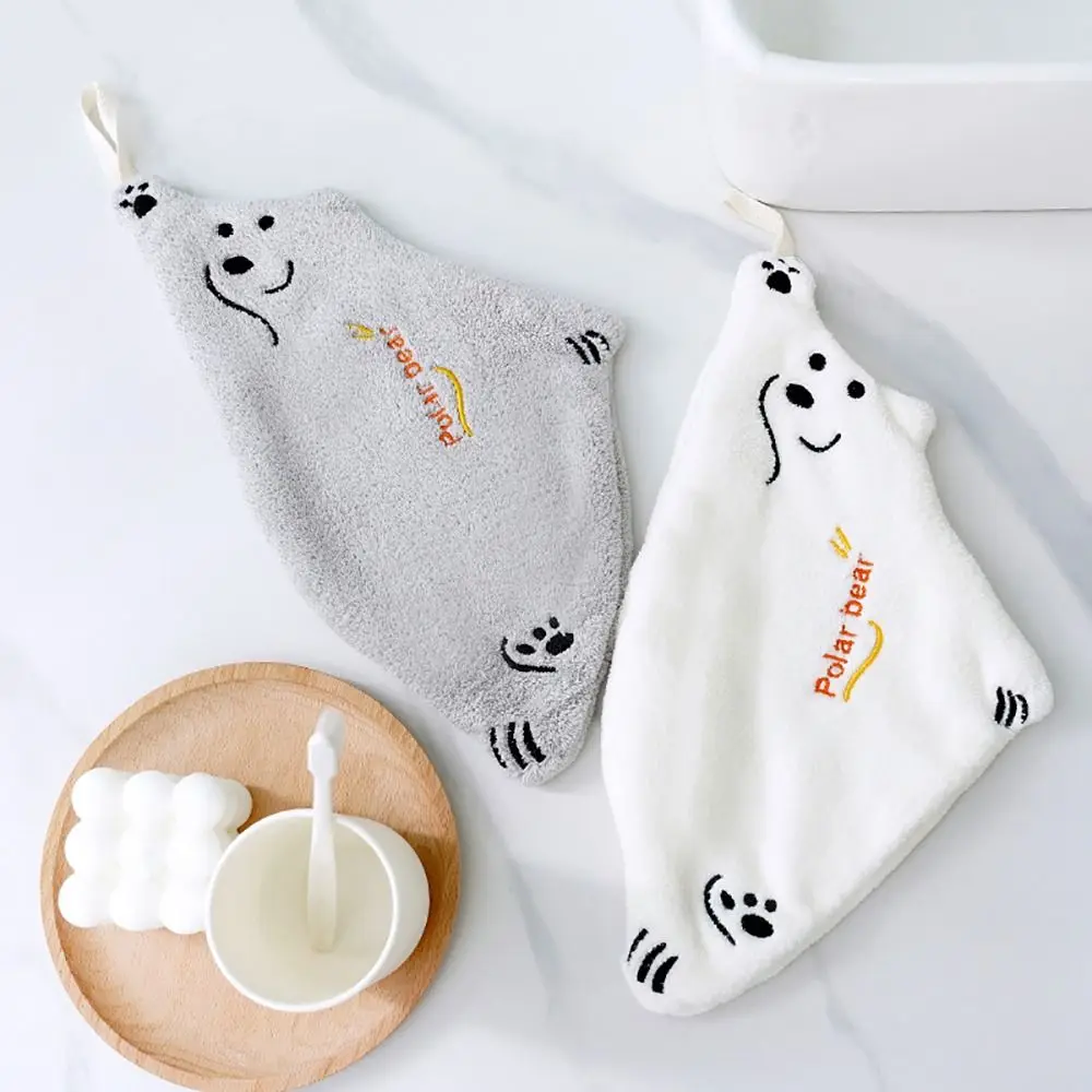 1Pcs Durable Cute Cartoon Shaped Hand Wipe Polar Bear Kitchen Household Hanging Towel Hangable Wipe Quick Dry Coral Velvet Towel