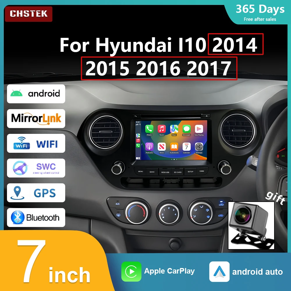 CHSTEK Car Radio Android 13 for Hyundai I10 2014 2015 2016 2017 Wireless Carplay Qualcomm  Navigation Multimedia Player GPS 4G