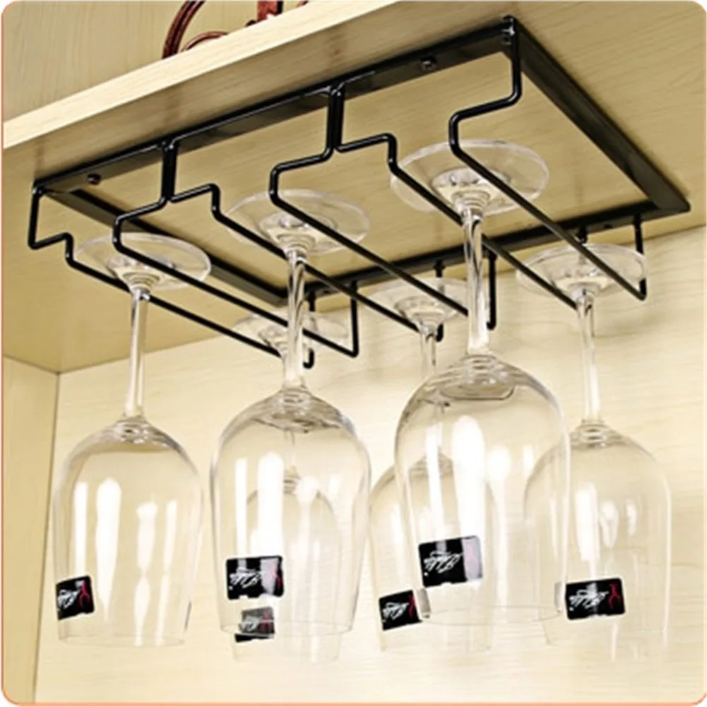 Iron Wall Mount Wine Glass Hanging Holder Goblet Stemware Storage Organizer Rack