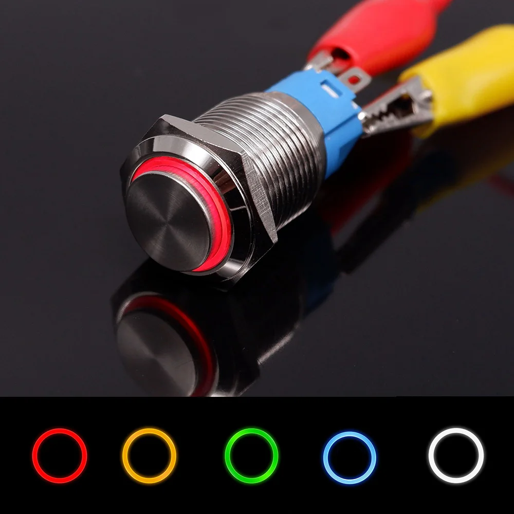 

16mm Switch Button On Off Ring LED Light Car/PC Start Buttons Waterproof Electrical Power With Socket High Head 5V 12V 24V 220V