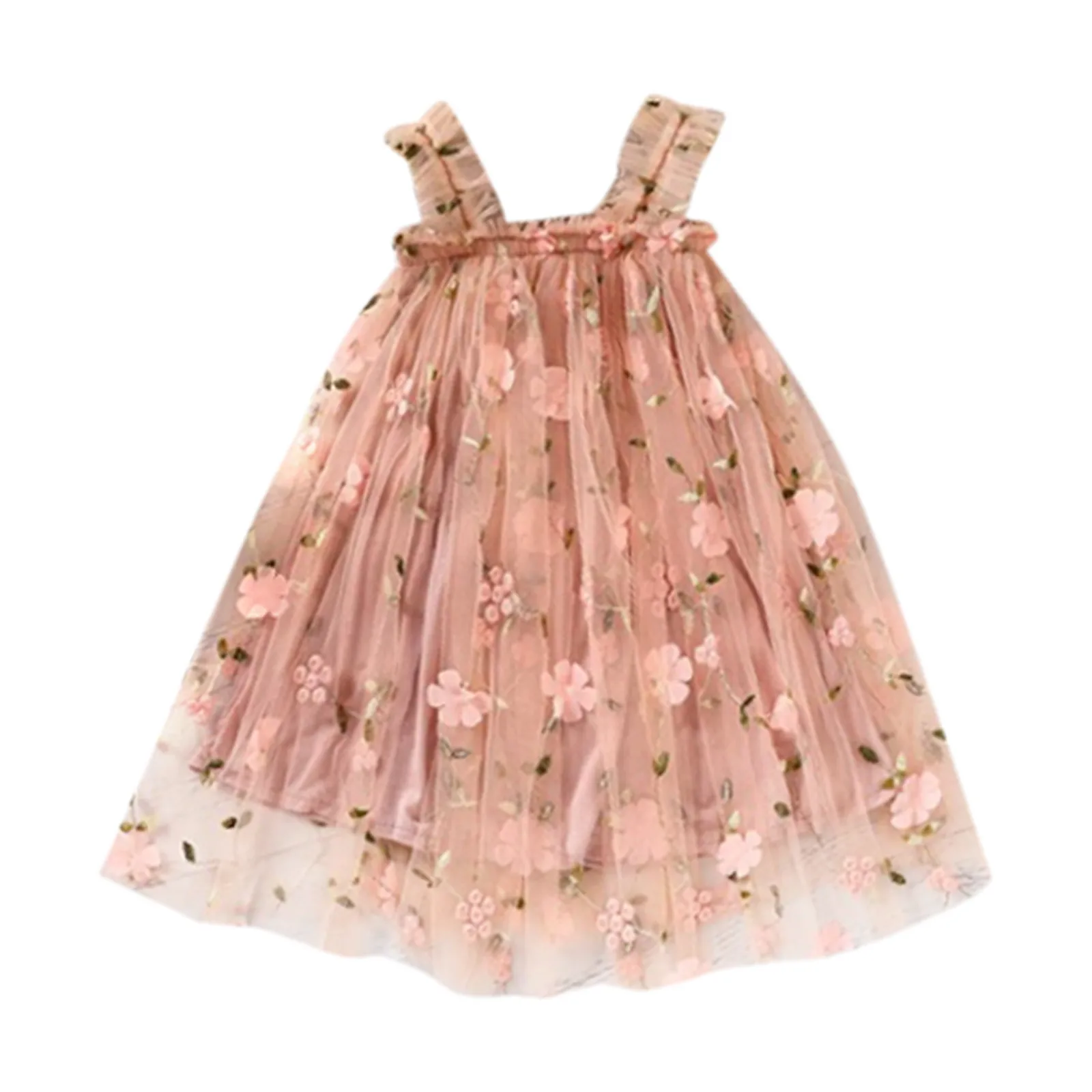 1 2 3 4 5 6 anni Toddler Girls senza maniche Floral Tulle Princess Dress Dance Party Dresses Clothes Lace Dress Straps Sundress