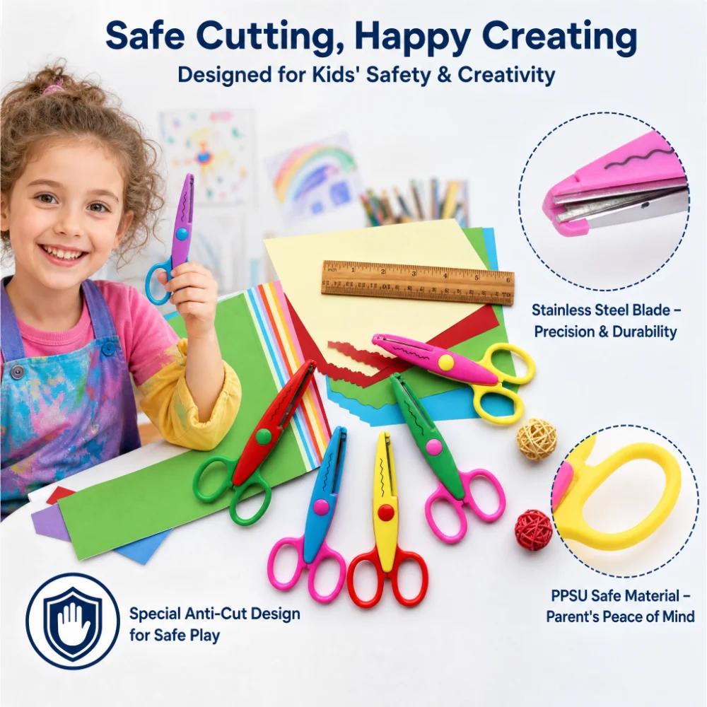 6PCS Creative Craft Scissors Set Handmade Paper Cutting Tools PP Plastic Decorative Edge Scissors for Scrapbooking
