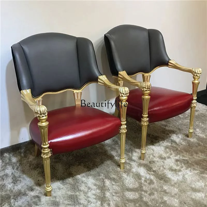 French solid wood armrests, carved high-back chairs, living room and light English book chairs