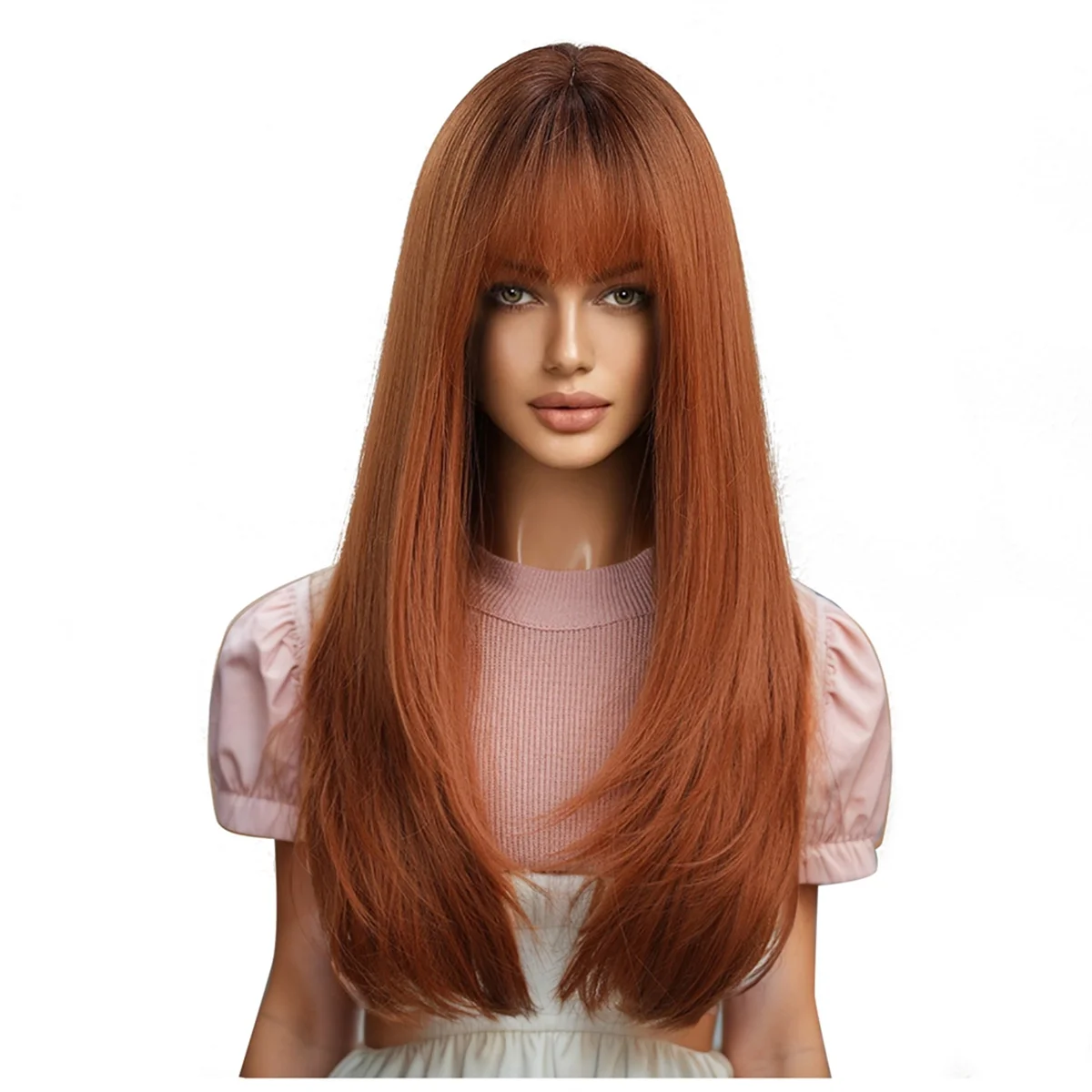 

Long Wig with Bangs for Women Straight Orange Wig Layered Synthetic Heat-Resistant Chemical Fiber Wigs for Party Daily