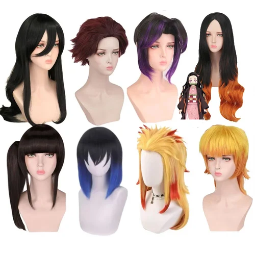Pelucas de Cosplay japonesas de 12 estilos, Personaje de Anime Nezuko Agatsuma Zenitsu, pelucas de Cosplay Manga Demon Slayer, pelucas de pelo sintético