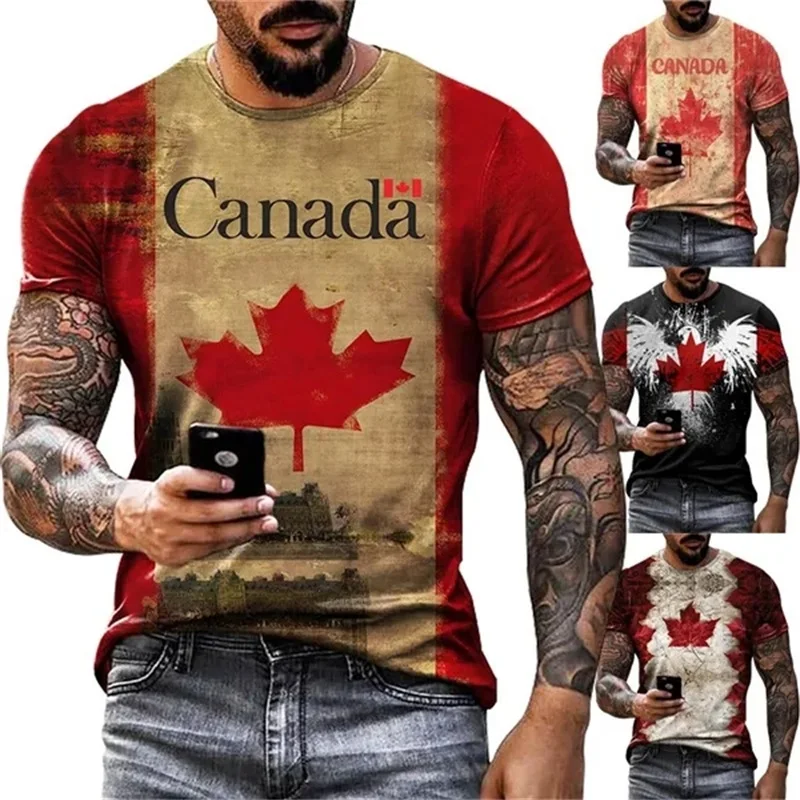 

New Creative Canadian Flag Graphic Tshirt For Men Women 3D Printed Casual Round Neck Short-sleeved Tee Tops Hip-hop Streetwear