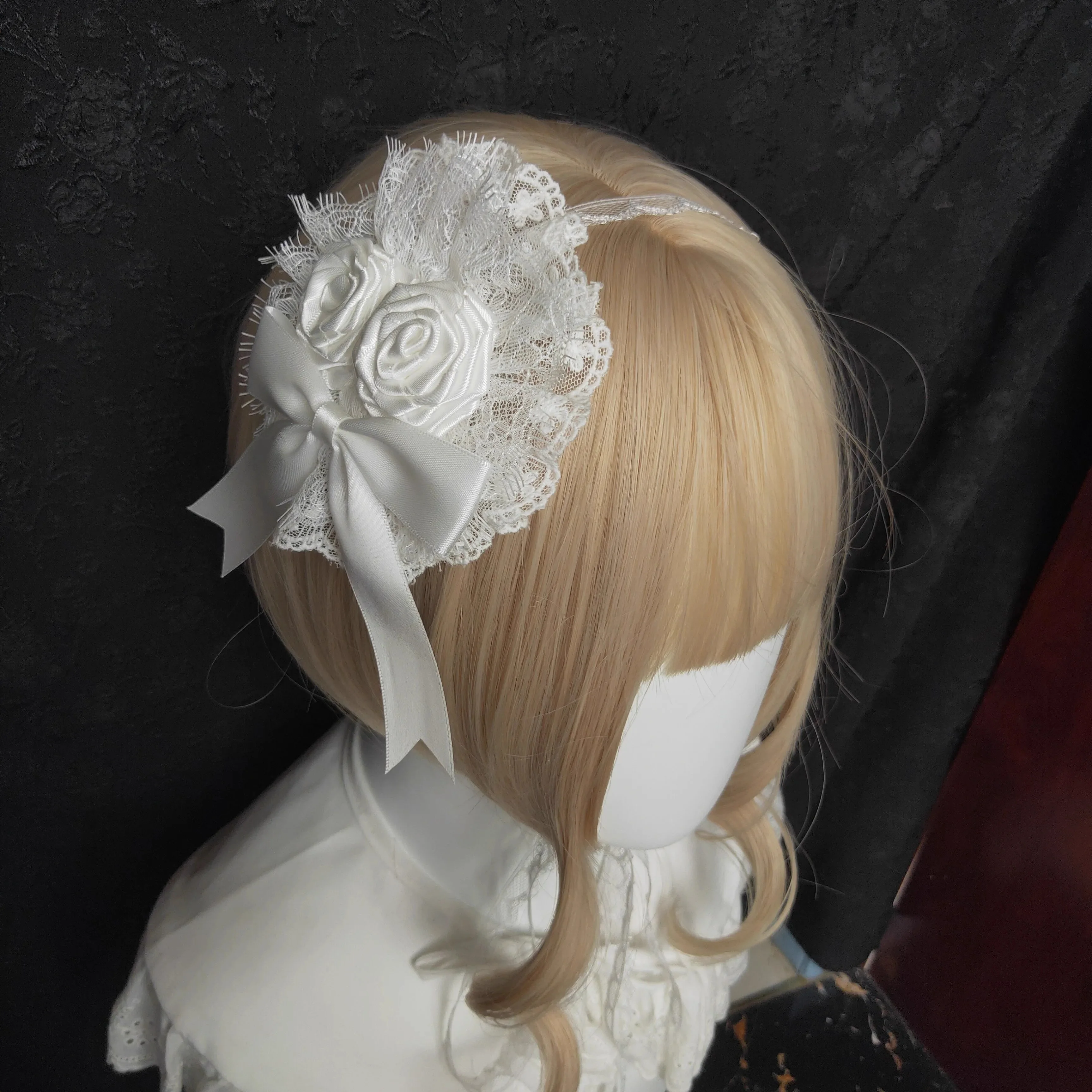 Lolita-Accessoires pour cheveux faits à la main, style gothique, fleur de rose noire, joli cadeau, reliure, polyvalent, nouveau, noir, blanc