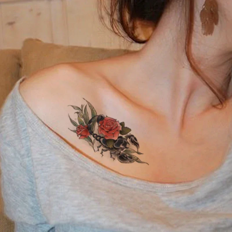 Tattoo Sticker Scorpion Rose Flower Blossom Butterfly Makeup Fake Waterproof Temporary Tattoo Decal for Women Body Art Tatoos