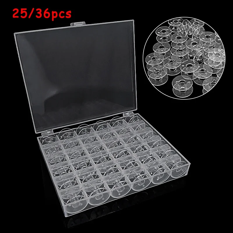 Sewing Machine Bobbins Spools Plastic Sewing Machine Axis Box 25PCS Transparent Bobbins For Household Sewing Machine Storage Box